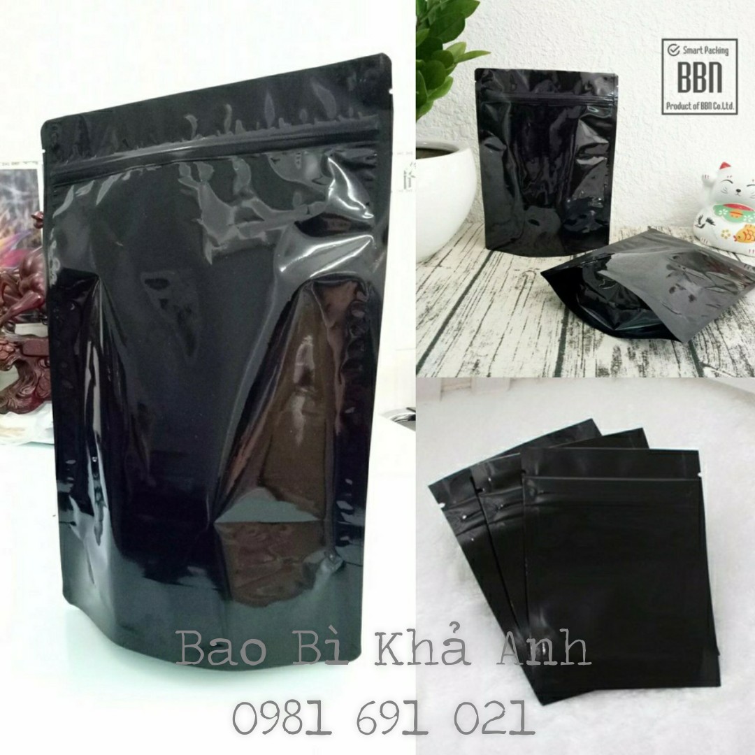 TÚI ZIP MÀU ĐEN - đựng caffee các loại hạt macca ( size 15x22cm , 18x26cm ) hàng siêu đẹp bóng tốt - Bao Bì Khả ANh