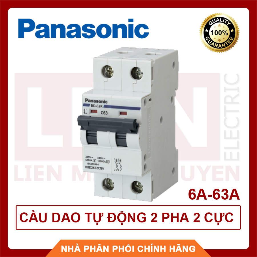 PANASONIC Cầu Dao Tự Động CB Đôi 2 Pha 2 Cực 6A Đến 63A  Hàng Chất Lượng - BH 12 Tháng