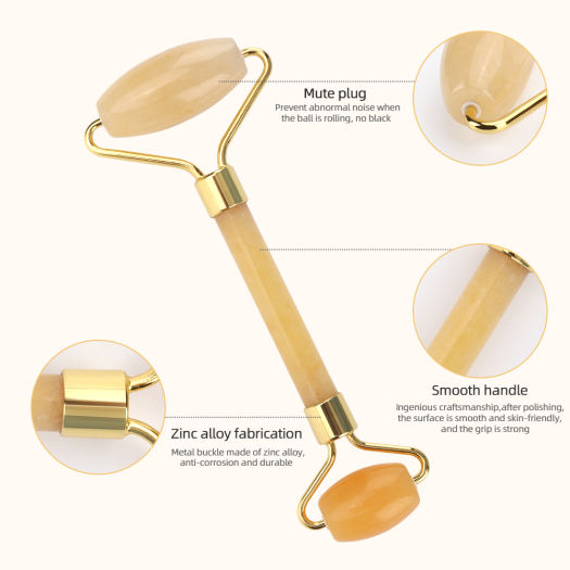 Con Lăn Ngọc Bích Màu Vàng Chính Hãng 100% Con Lăn Mát Xa Mặt Hai Đầu Bảng Guasha, Dụng Cụ Làm Đẹp Đá Ngọc Bích Tự Nhiên Nâng Mặt Lưng Cằm Cổ Mỏng Có Hộp