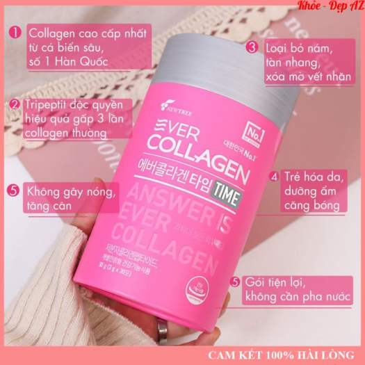 Collagen Số 1 Hàn Quốc [NHẬP KHẨU CHÍNH HÃNG] Collagen dạng bột Ever Collagen TIME chăm sóc sức khỏe và sắc đẹp - Hộp 30 gói/90gam