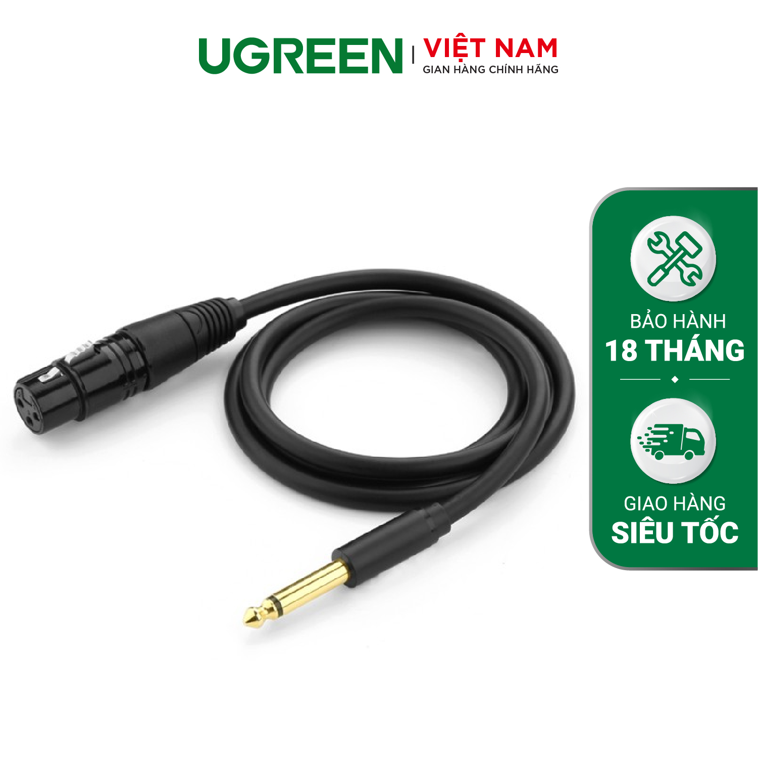 Cáp chuyển đổi 6.5mm sang AV Cannon (XLR) âm UGREEN AV131 - Dùng cho microphone stereo mixer amplifier camera Environment - Hàng phân phối chính hãng - Bảo hành 18 tháng 1 đổi 1