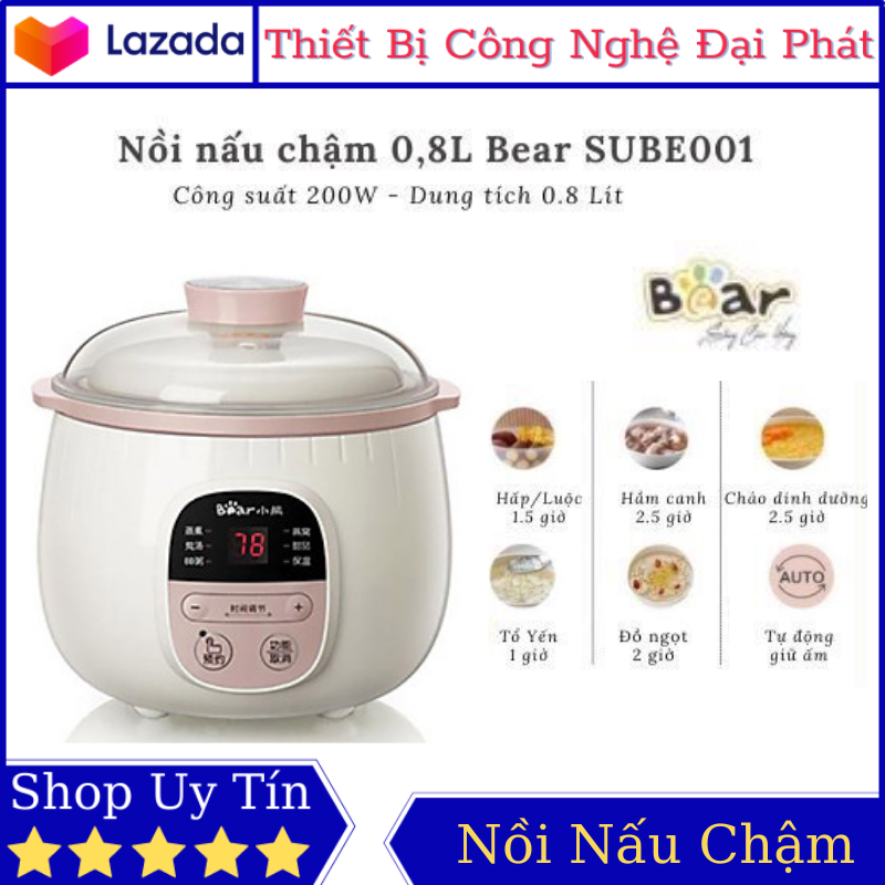 Nồi nấu cháo chậm bear sube001 0,8l nồi chưng yến cách thủy , hầm , hấp , v.v - có kèm lồng hấp