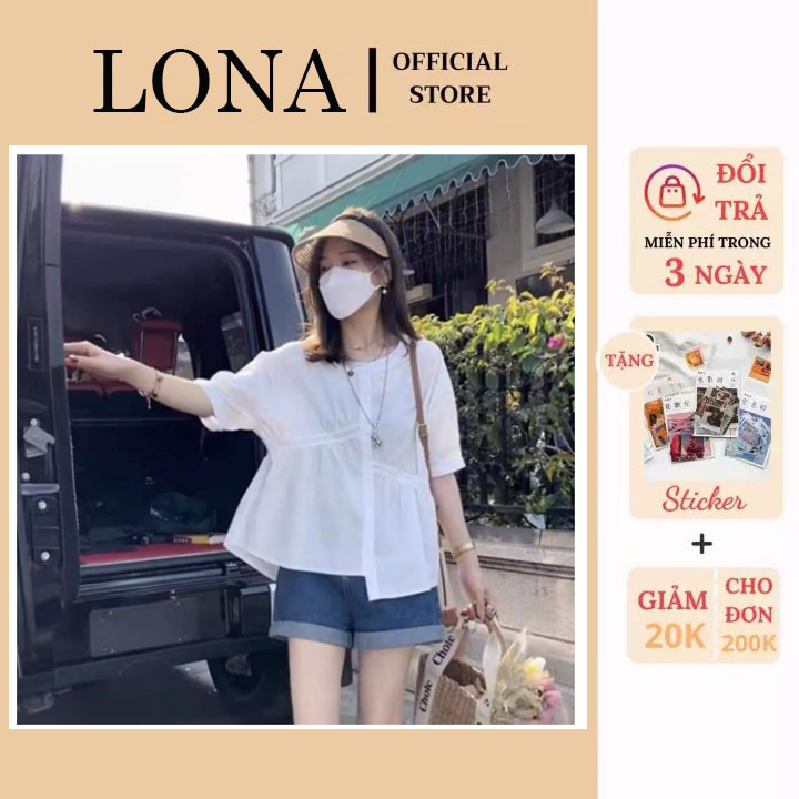 Áo babydoll cộc tay lệch tà 🦋 áo sơ mi nữ nhúm eo 2 màu