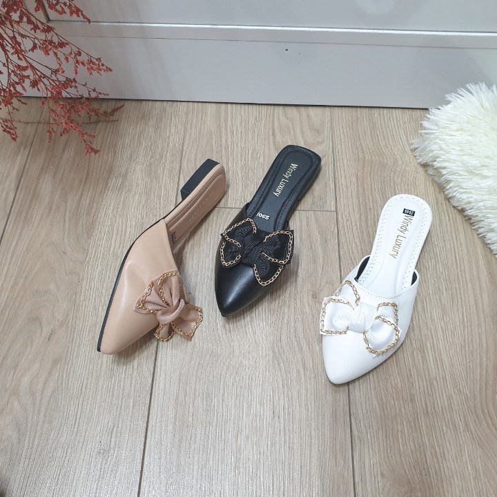 Dép sục nơ vải viền xích