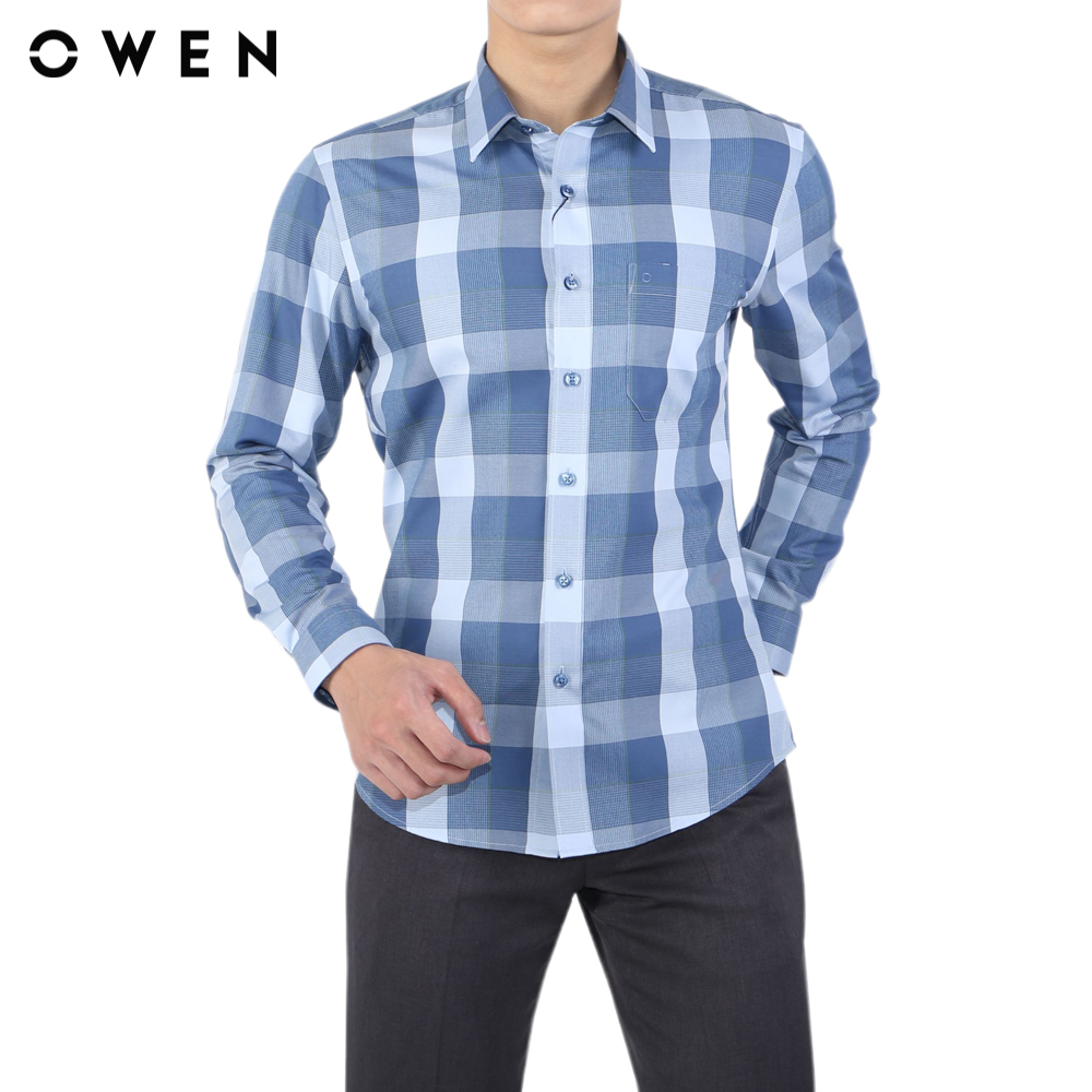 Owen - áo sơ mi dài tay regular fit ar22637dt màu xanh chất liệu mint polyester