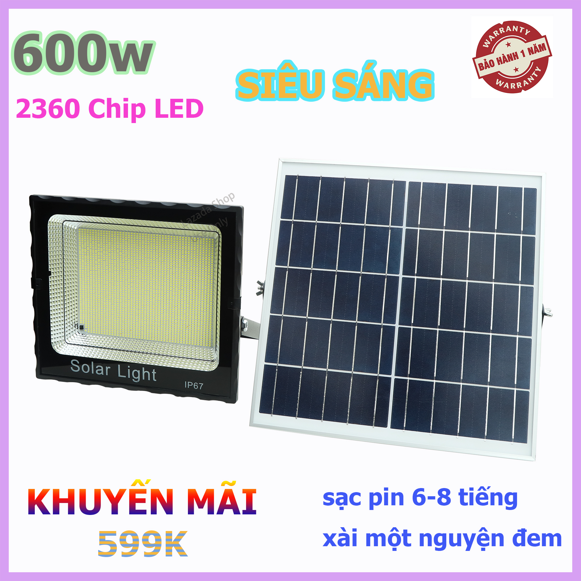 Đèn pha led Năng Lượng Mặt Trời 600W