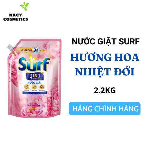 Nước giặt surf cao cấp 3 trong 1 hương hoa nhiệt đới túi 2.2kg