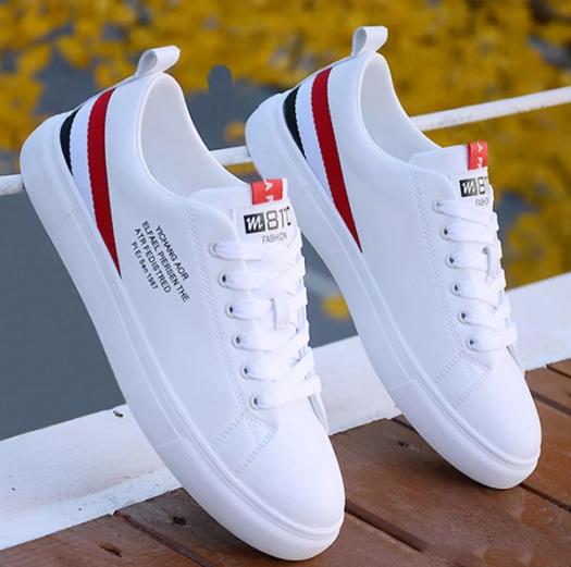 Giày bata trắng phối đen da mềm, đế cao su êm chân, phong cách thời trang hàn quốc 2022