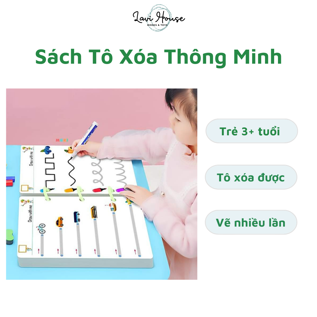 Sách Tô Vẽ Thông Minh Xóa Được Đường Nét Cơ Bản Chữ Cái Số Đếm Gồm 64 Trang Sách Cho Bé 3+ Giai đoạn Tiền Tiểu học Rèn Luyện Cầm Bút Và Luyện Chữ Sách Tái Sử Dụng Nhiều Lần - Lavi House