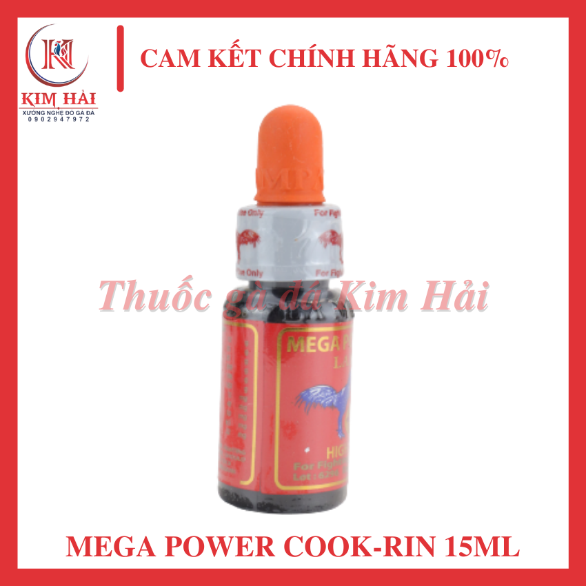 Mega power cook-lọ nguyên rin 15ml-nước màu đen,thơm mùi socola-nhỏ trước đá 45 phút,giúp gà đá bo lớn,lì đòn,hạn chế sặc ói.thuoc ga da