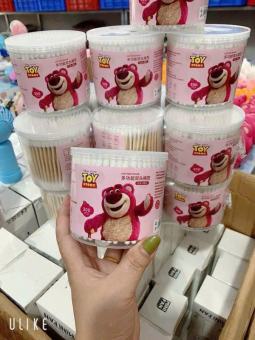 Bông tăm vệ sinh 2 đầu gấu dâu LOTSO hộp 300 cây- Hủ 300 cây tăm bông vệ sinh