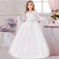 MQATZ Long Sleeves White Pink Bridesmaid Girl Princess Party Wedding Evening Dress Kids Clothes For Girls Children Costumes 3-14 Years