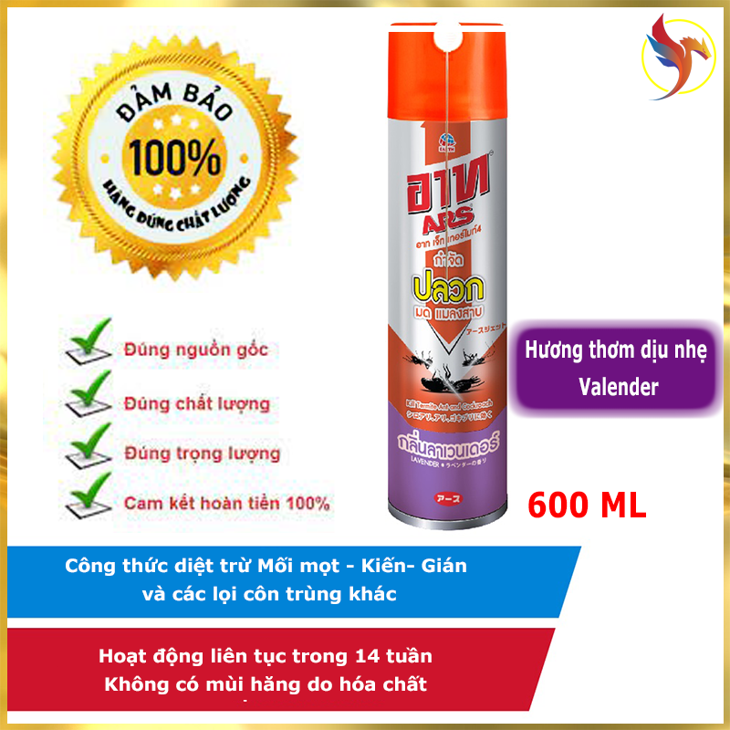 Chai Xịt Diệt MỐI MỌT, Kiến, Gián và các loại côn trùng (hương Valender) - Nhập Khẩu THÁI LAN 600ml. ARS JET TERMITE LAVENDER