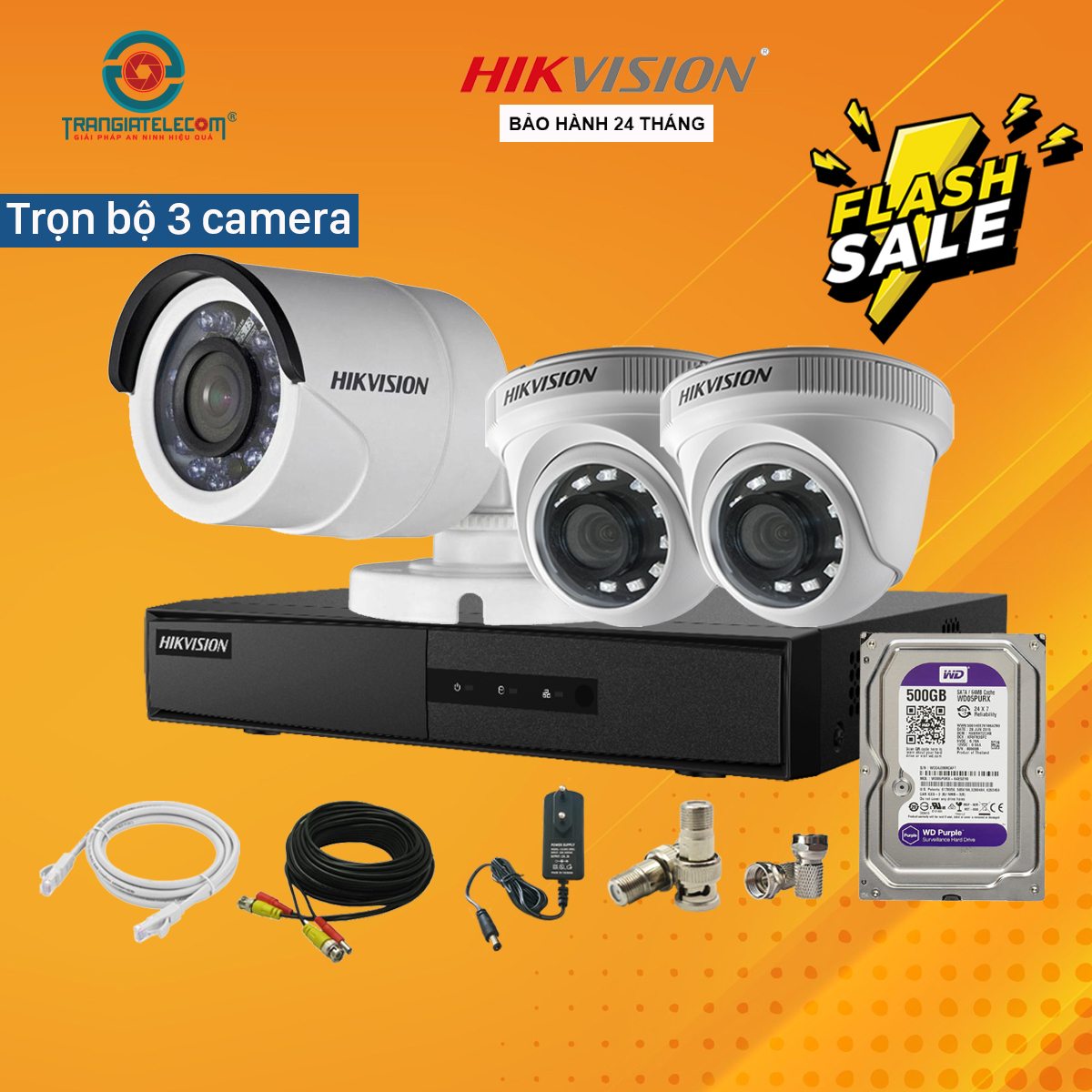 Trọn bộ camera quan sát 3 mắt hikvision 2.0mp full hd - bộ 3 camera hikvision