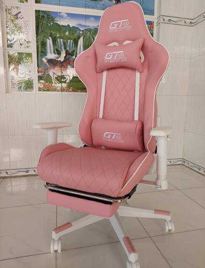 Ghế gaming, streamer màu hồng, da pu cao cấp, đem lại cảm giác thoải mái, hàng nhập khẩu