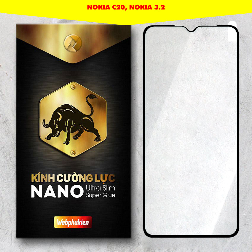 Kính cường lực cho Nokia C20, Nokia 3.2 Full màn hình hiệu Webphukien Combo 2022