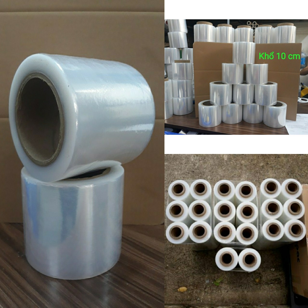 Màng quấn pe 10cm màng pe 1 tấc - màng quấn hàng đóng gói nặng 500gram lõi siêu mỏng dính chắc - bao bì khả anh