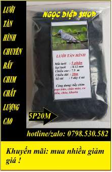 Lưới tàn hình 5 phân 20m bẫy chim  trao trảo, chào mào, cu tiểu, chòe, khướu