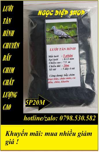 Lưới tàn hình 5 phân 20m bẫy chim trao trảo, chào mào, cu tiểu, chòe, khướu
