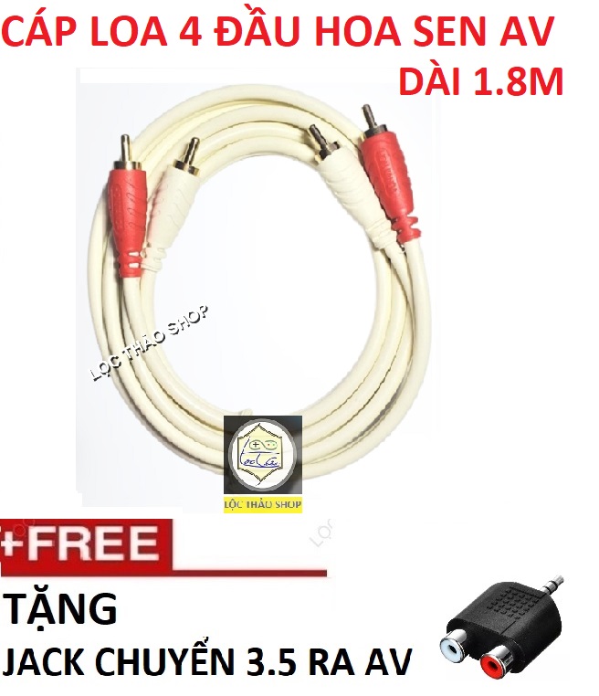 Cáp loa 4 đầu hoa sen av chống nhiễu dài 1.8m tặng 1 jack chuyển 3.5 ra 2 đầu hoa sen