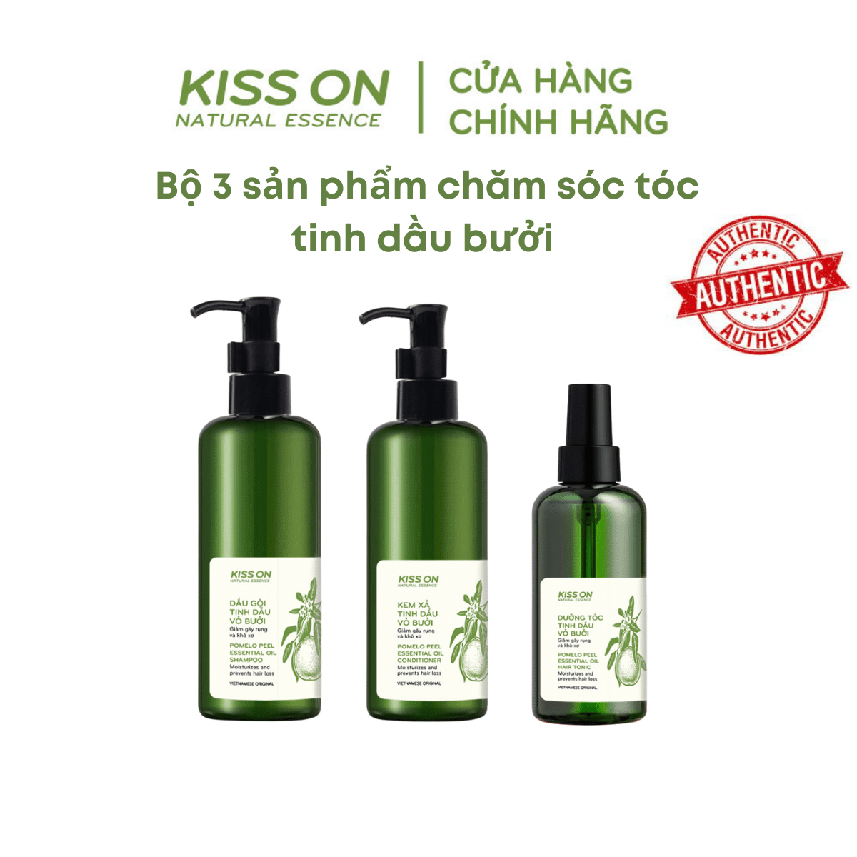 Bộ 3 sản phẩm dưỡng tóc giúp ngăn ngừa rụng tóc, kích mọc tóc tinh dầu vỏ bưởi: dầu gội 300ml+ dầu xả xả 300ml + tinh dầu bưởi 145ml