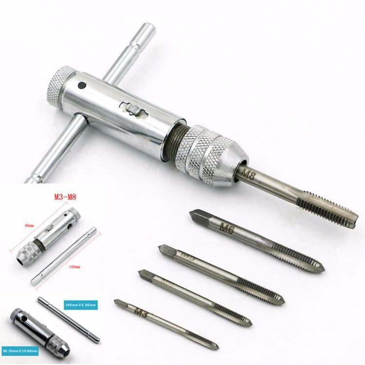 Bộ sản phẩm tay quay taro tạo ren răng tự động m3-m8 tặng kèm 5 mũi taro ren