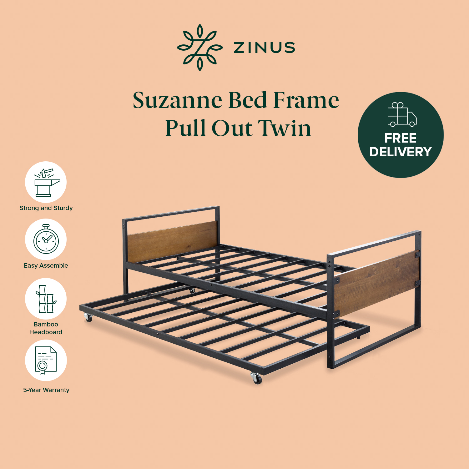 Zinus Super Single Bed Frame - Misty Platform Beige & Smart Base