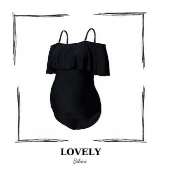 Đồ bơi bà bầu liền thân vai bèo hai dây trơn màu đen