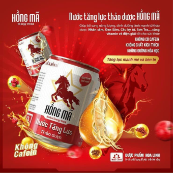 Nước tăng lực thảo dược Hồng Mã lon 245ml hương sâm truyền thống chính hãng công ty Hoa Linh