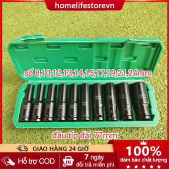 Bộ 10 đầu khẩu, đầu túyt Cao Cấp dùng cho máy siết bulong 1/2 -8-24mm đầu túyt Cao Cấp dùng cho máy siết bulong 1/2 -8-24mm chặn bi dài, bộ cờ lê điện 1/2in 4 hun số 8-10-12-13-14-16-17-19-21-24 kèm hộ