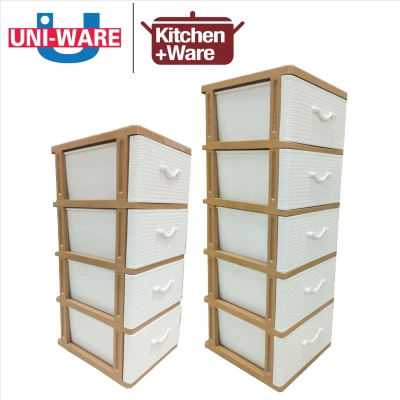 [Free Delivery] UNI-WARE Drawer Cabinet Set of 4 Tier / 5 Tier / home laundry room office storage organizer stocker container / Blue / Red / Brown / Made in Thailand (2)