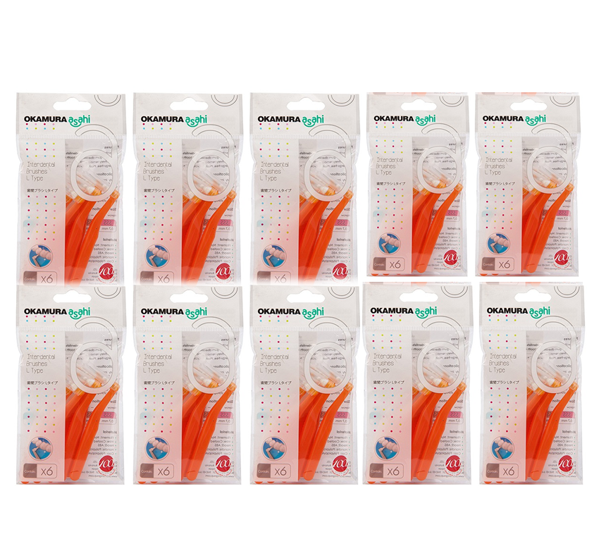 Okamura-Combo 10 bịch Bàn chải kẽ răng cao cấp Nhật dạng chữ L (bịch 6 cái*10 đỏ)