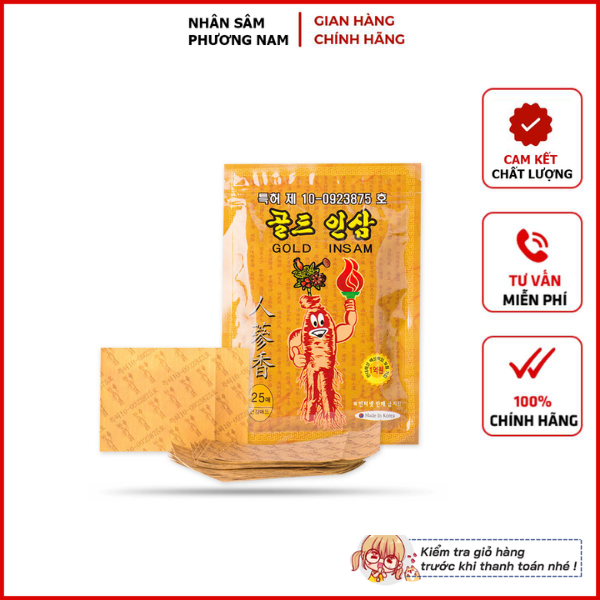 Combo 10 Gói Cao Dán Hồng Sâm Gold Insam Vàng Loại 25 Miếng / Gói