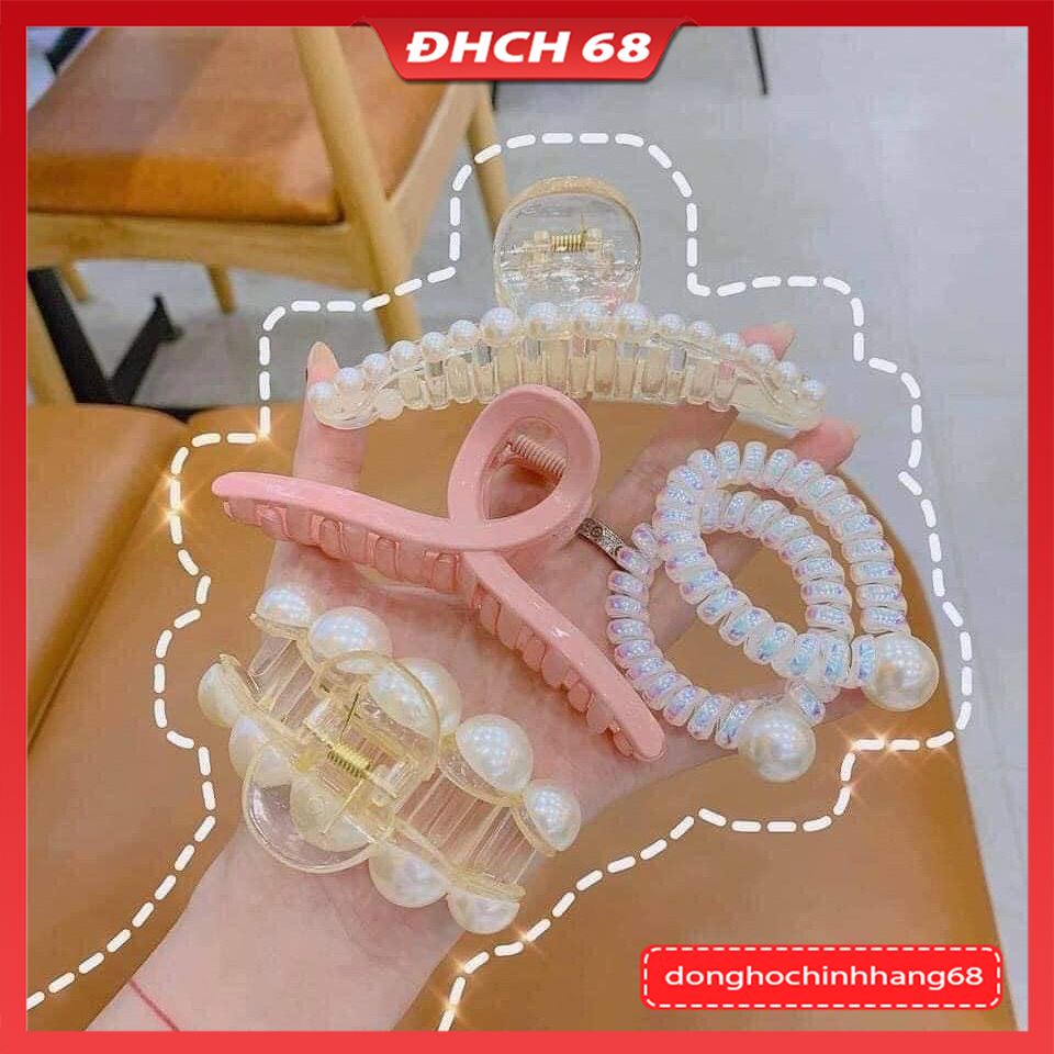 kẹp tóc nữ, kẹp tóc nữ hàn quốc, kẹp tóc ngọc trai, Bộ 5 chiếc kẹp tóc, Dây cột tóc, Set 5 kẹp, buộc tóc kèm túi đựng khóa zip