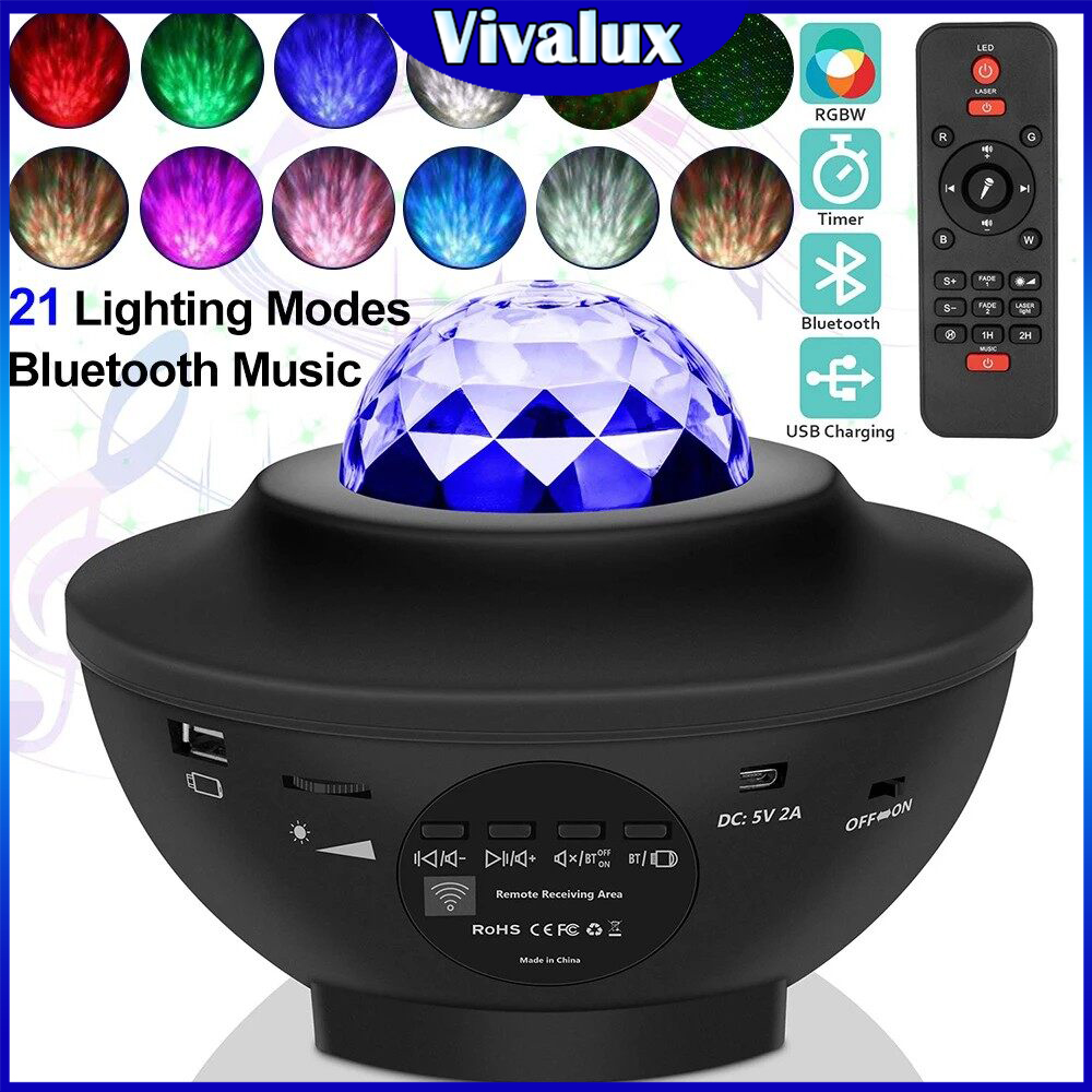 Vivalux Đèn Chiếu Thiên Hà Bầu Trời Đầy Sao Đèn Phát Nhạc Điều Khiển Bằng Giọng Nói USB Bluetooth Đèn Tạo Không Khí 21 Màu Đèn LED Chiếu Ban Đêm Đèn Mặt Trăng Đèn Chiếu Sao Cực Quang Trong Nhà Quà Tặng Tốt Nhất