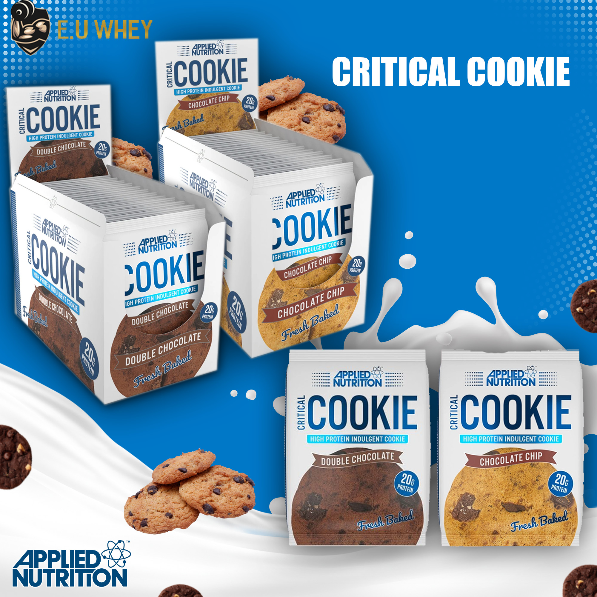BÁNH COOKIE PROTEIN (bánh lớn 85g) APPLIED NUTRITION, HỖ TRỢ THAY THẾ BỮA ĂN PHỤ