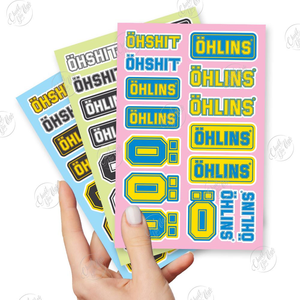 Bộ 7 tem xe decal hình dán logo Ohlins chống nước chất lượng cao trang trí xe máy điện thoại laptop nón bảo hiểm NT 13