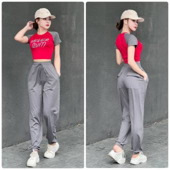 Set Dài Jogger Thể Thao Nữ Tay Ngắn Mix 2 Màu Siêu Xinh