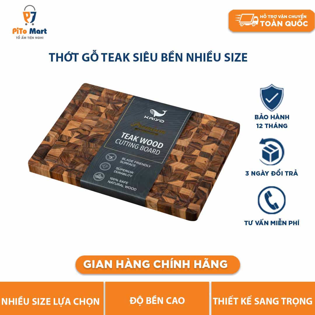 Thớt gỗ teak Kaiyo, thớt siêu bền hình chữ nhật, hình tròn đẳng cấp phông cách âu mỹ, thớt gỗ cứng cắt thái chặt hoặc trang trí thức ăn.