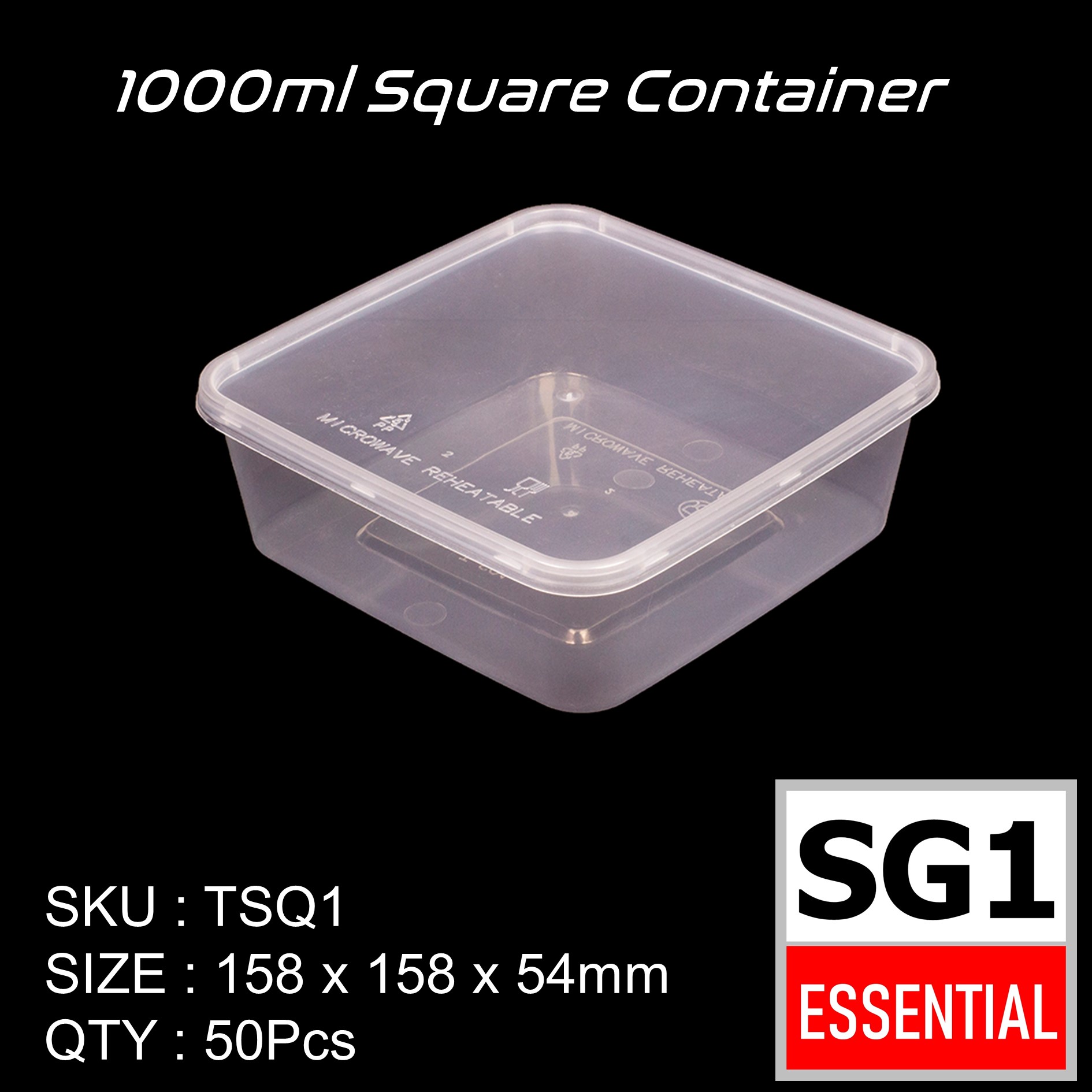 50pcs] 650/750/1000/1500ml Square Microwavable PP Container with LID/Plastic  Food Lunch Box/Kotak