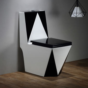 Bồn cầu một khối màu đen trắng dạng kim cương tuyệt mỹ