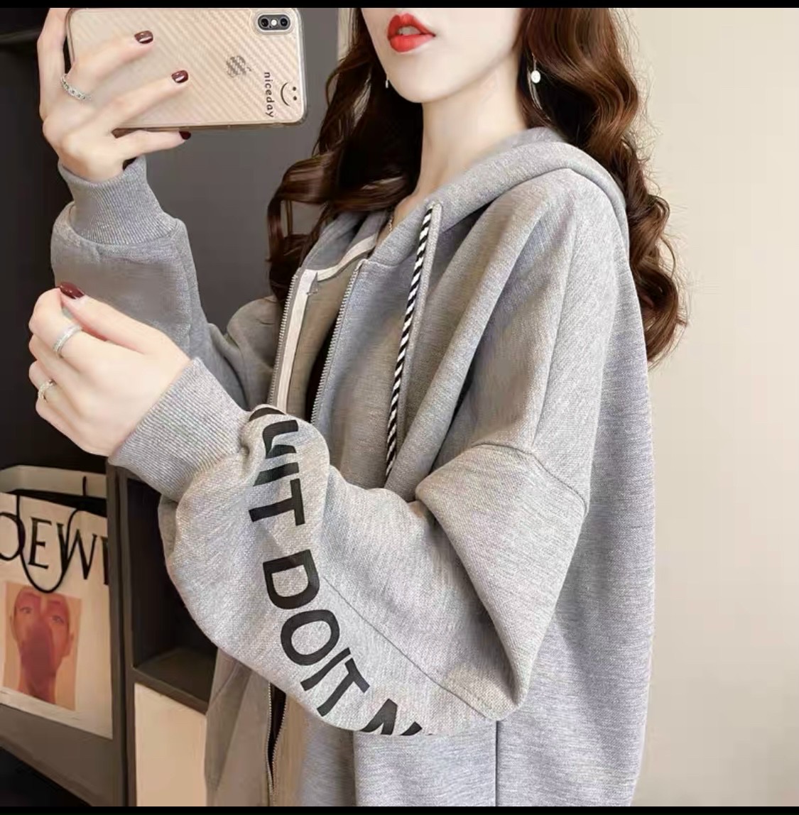 ÁO KHOÁC KHOÁC NỈ HOODIE DÂY KÉO IN CHỮ JUST DO IT THỜI TRANG NÓN 2 LỚP DÀY DẶN