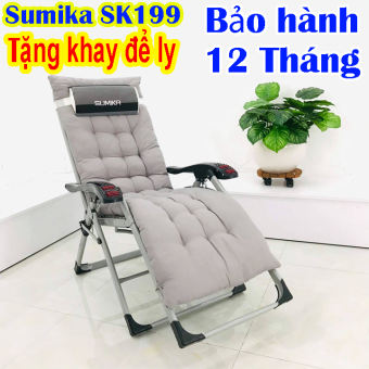 Ghế  xếp thư giãn SUMIKA 199 - HOT NEW 2021 Lăn Tay Massage, Chân Vuông + Khóa Kim loại Cao cấp Tải  300kg, bảo hành 1 năm, Nệm Sợi POLI Cao Cấp - LUÔN CÓ PHỤ KIỆN THAY THẾ - BẢO HÀNH 12 THÁNG