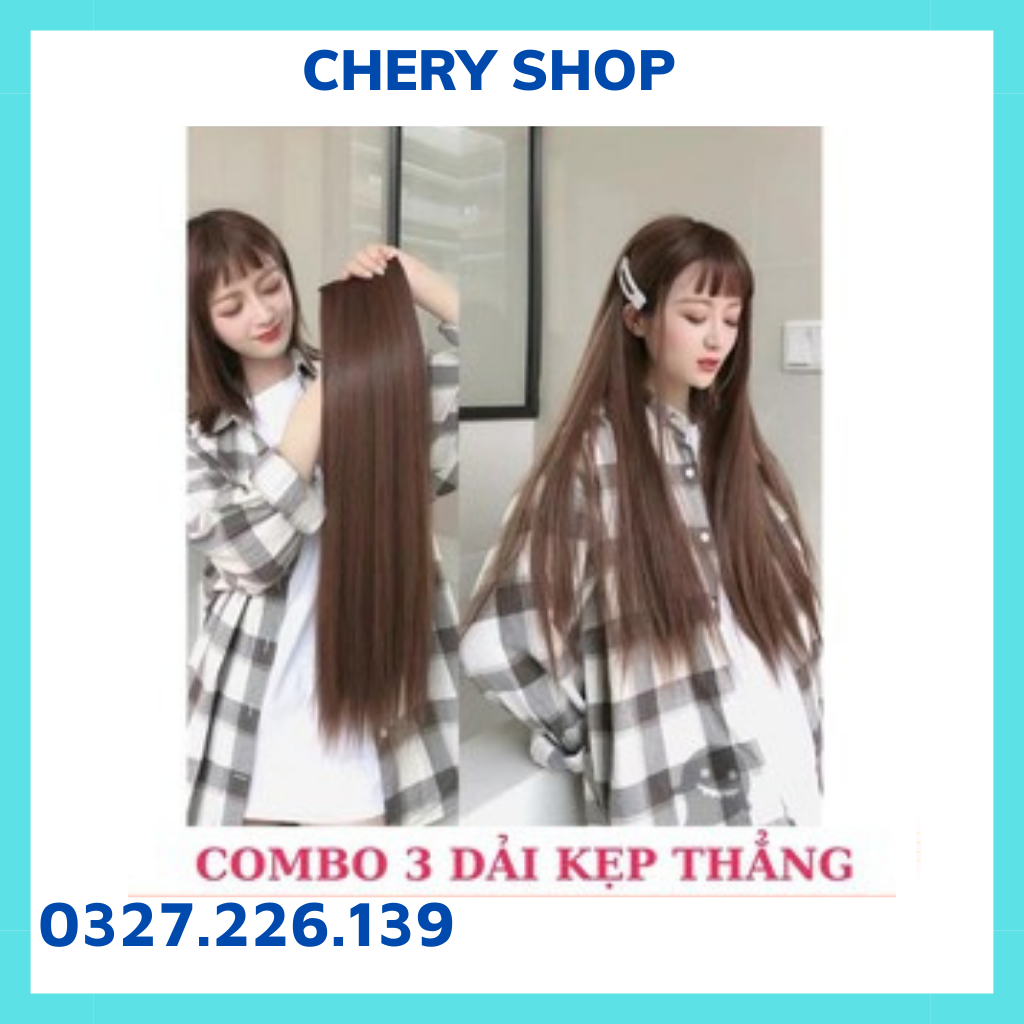 Tóc giả kẹp, set 3 kẹp thẳng làm phồng dài dày tóc cao cấp giúp bạn tự tin dài 60cm