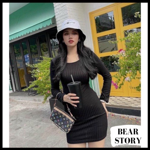 Đầm ôm body xoắn lưng tay dài nữ mặc được 2 kiểu 🎀 D0070 | bear.story