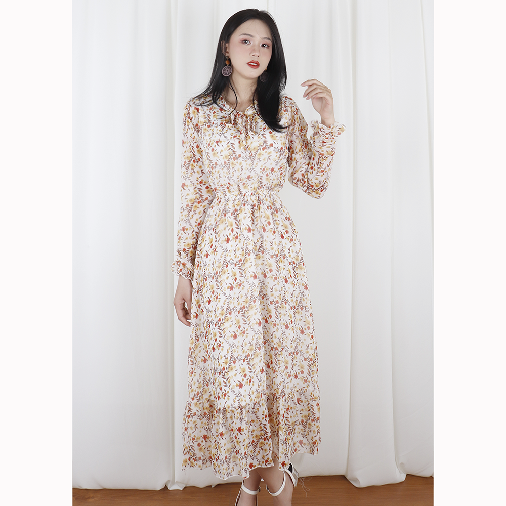 Váy đầm nữ hoa nhí đẹp tay dài vintage dáng dài RD039