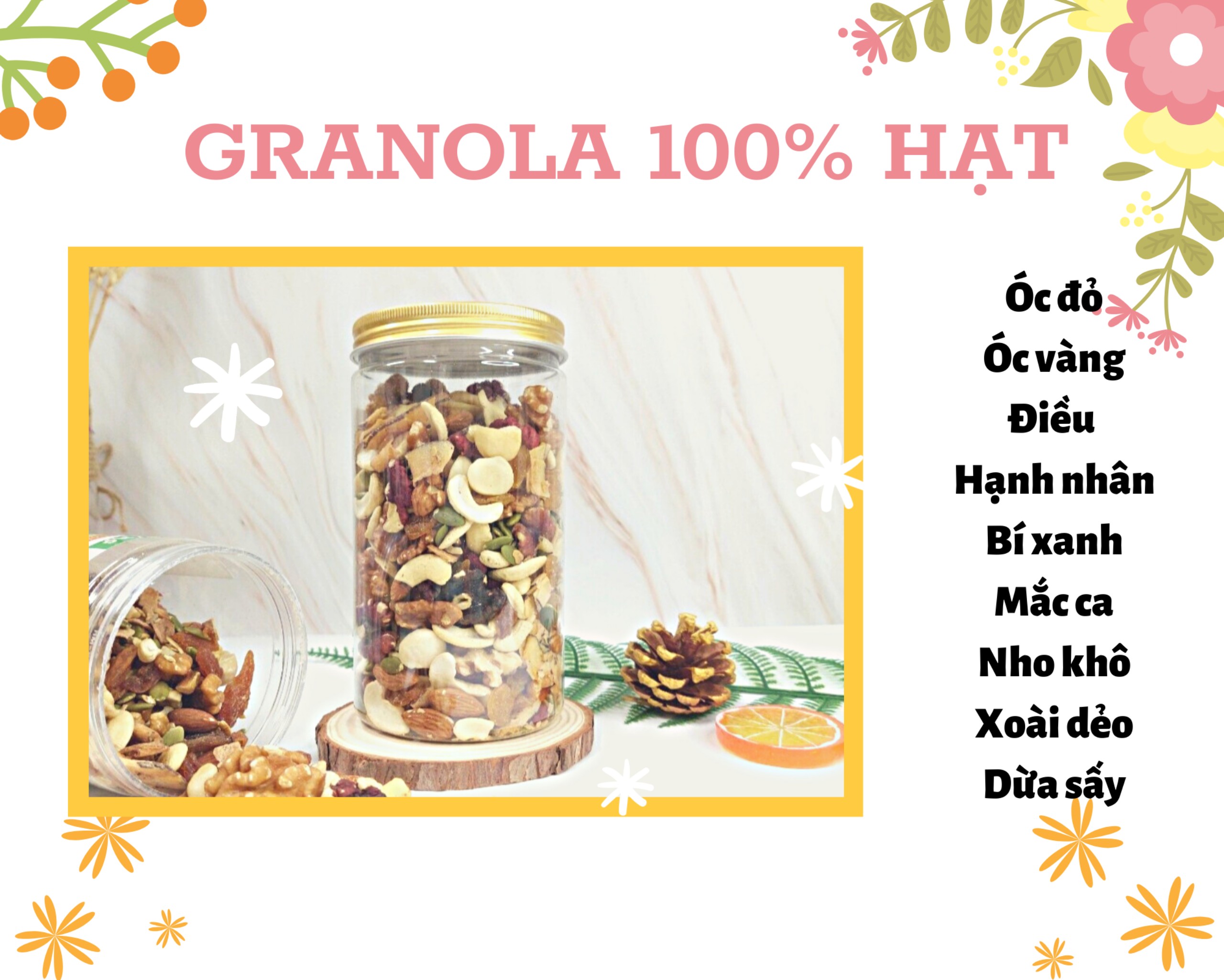 Granola ngũ cốc ăn kiêng 100% hạt