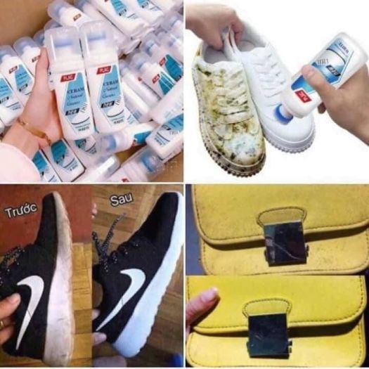 Chai xịt tẩy trắng giày dép túi xách Plac - Loại có đầu Chà Nước Lau Giày Plac