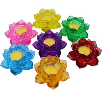 Đế nến hoa sen lưu ly 7 cánh, cốc đựng nến sen thủy tinh cúng phật 7 màu