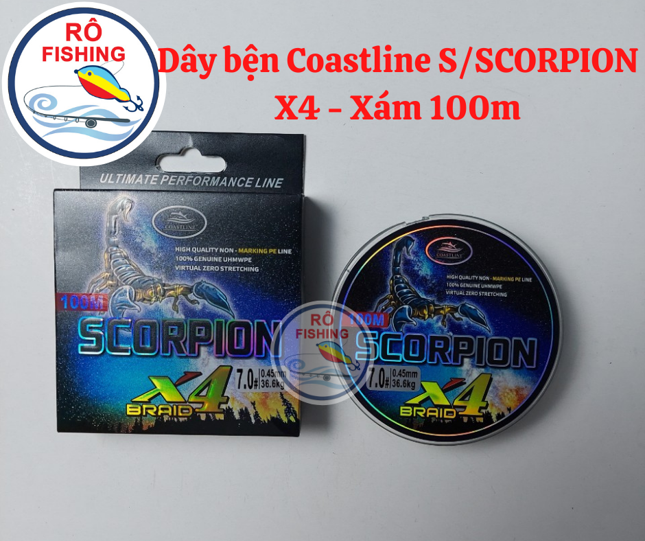 Dây dù câu cá coastline scorpion x4 xám 100m/ dây bện scorpion x4 xám 100m